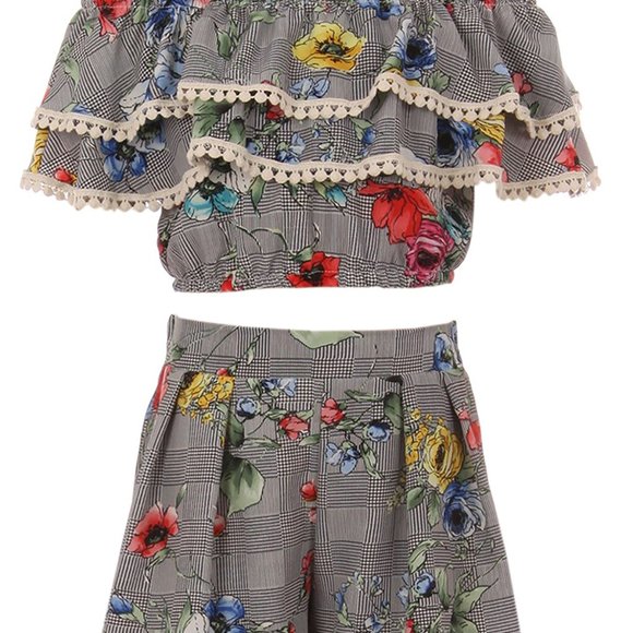 Little Girls Off Shoulder Tops Short 2 Pieces Party Summer Clothing Pant Set - Picture 4 of 5